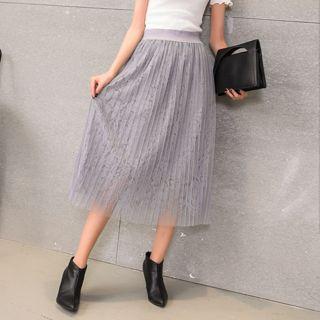 Lace Accordion Midi Skirt