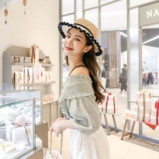 Off-shoulder Smocked-panel Top