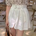 Belted High-waist Shorts White - One Size