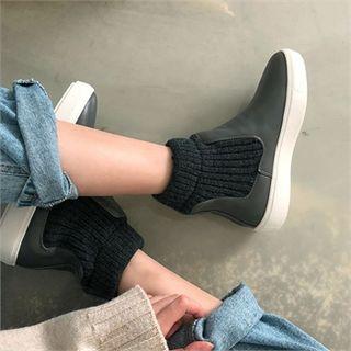 Knit-detail Faux-leather Ankle Boots