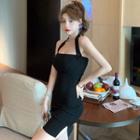Halter Mini Bodycon Dress Black - One Size