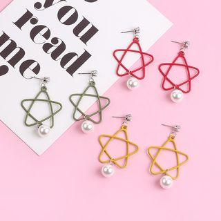 Faux Pearl Metal Star Dangle Earring