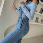 Buckled-strap Boot-cut Suspender Jeans