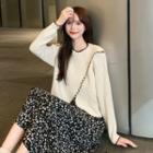 Long-sleeve Two-tone Knit Top + Floral Print Skirt