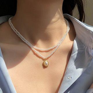 Faux Pearl Pendant Layered Choker Faux Pearl Choker - White - One Size