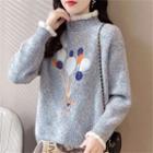 Long Sleeve Mock Neck Embroidered Sweater