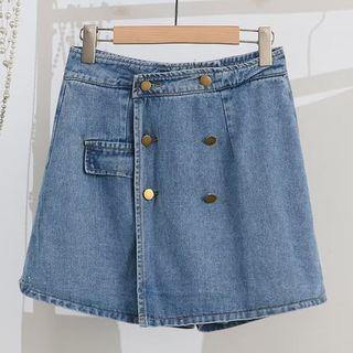 High-waist Double Breasted Denim Skort