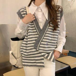 Striped Double-breasted Sweater Vest / Shirt