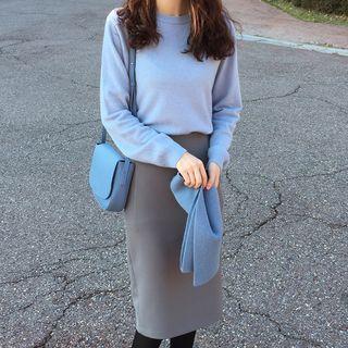 Plain Sweater / Straight-fit Midi Skirt / Set
