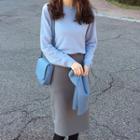 Plain Sweater / Straight-fit Midi Skirt / Set