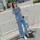 Short-sleeve Cold Shoulder Wide-leg Jumpsuit