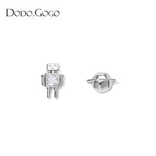 Robot Rhinestone Asymmetrical Alloy Earring 1 Pair - Silver - One Size