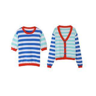 Long Sleeve Color Block Stripe Knit Cardigan