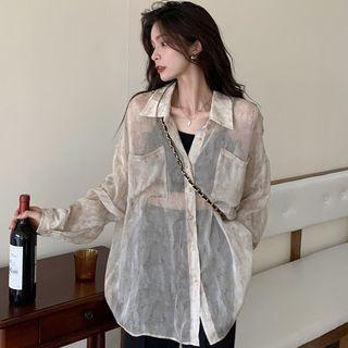 Long-sleeve Tie Dye Sheer Shirt