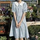 Puff-sleeve Collared Floral Midi A-line Dress