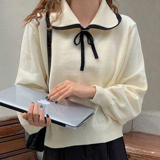 Lantern-sleeve Collared Sweater