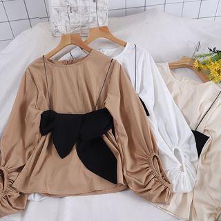 Bow-accent Puff-sleeve Blouse