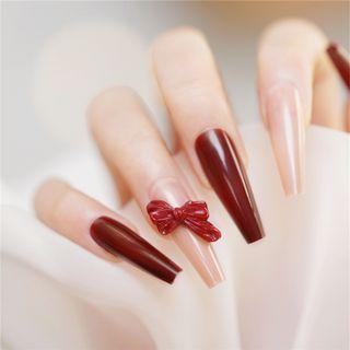 Bow Pointed Faux Nail Tips 469 - Glue - Red & Pink - One Size