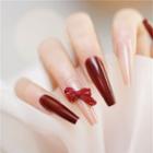 Bow Pointed Faux Nail Tips 469 - Glue - Red & Pink - One Size