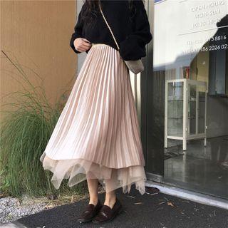 Reversible Midi Accordion Pleat Skirt Almond - One Size