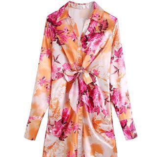 Long-sleeve Floral Mini A-line Shirt Dress