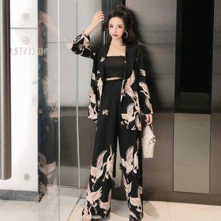 Set: Crane Print Jacket / Pants