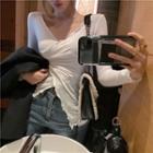V-neck Long-sleeve Lettuce Edge Top