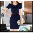 Short-sleeve Peplum Formal Dress