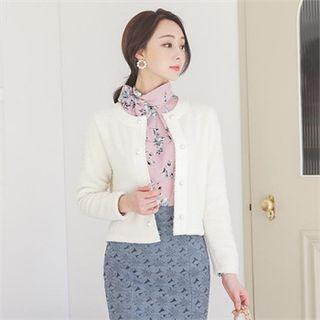 Open-front Fuax-pearl Trim Jacket