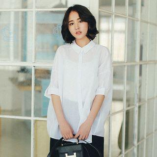 Short-sleeve Linen Cotton Blouse