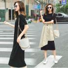 Set: Plain Short-sleeve Dress + Skirt