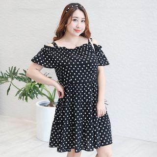 Open Shoulder Dotted Short-sleeve Dress