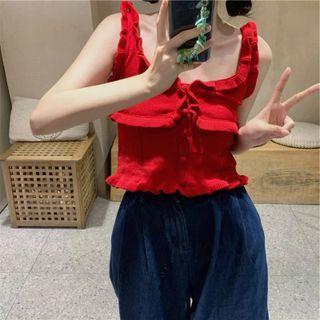 Knit Flower Trim Tank Top