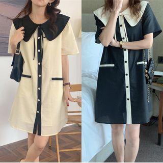 Short-sleeve Sailor Collar Button-up Mini Dress