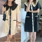 Short-sleeve Sailor Collar Button-up Mini Dress