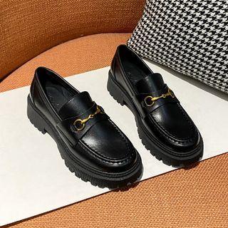 Buckle Platform Block Heel Loafers