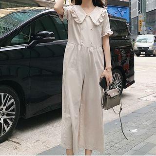 Ruffle Trim Short-sleeve Jumpsuit