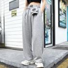 Set: Lettering Sweatpants + Chain Pouch With Pouch - Gray - One Size