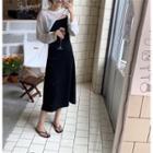 Long-sleeve Cut-out Top / Plain Strappy Dress