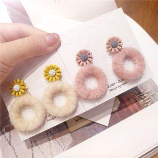 Flower Chenille Hoop Dangle Earring