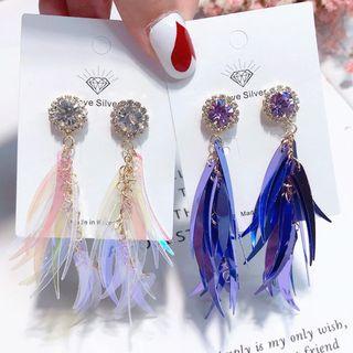 Rhinestone Fringed Feather Earring