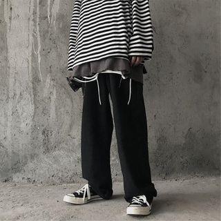 Wide-leg Jeans / Long-sleeve Printed Shirt / Striped T-shirt