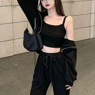 Plain Bralette / Plain Cropped Jacket / Plain Wide-leg Pants
