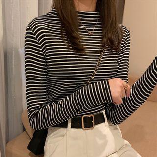 Semi-collar Striped Long-sleeve Top