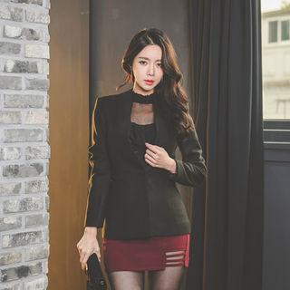 Collarless One-button Wool Blend Blazer