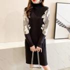 Mock Turtleneck Long-sleeve Knit Midi Sheath Dress