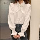 Ribbon Tie-neck Bell-sleeve Blouse