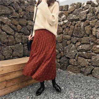 Polka Dot Accordion Pleat Midi Skirt