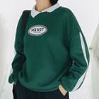 Collared Lettering Pullover Green - One Size