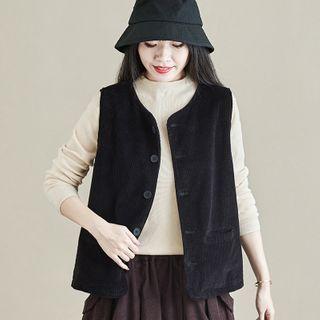 Corduroy Button-up Vest Black - One Size